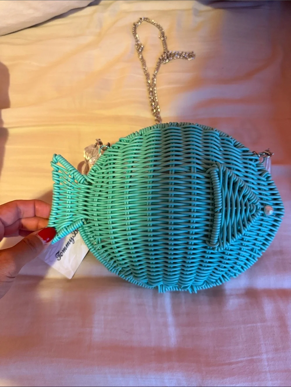 Viral NWT Tommy Bahama Turquoise Woven Fish Crossbody Bag